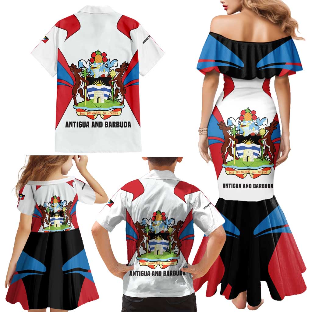 Antigua and Barbuda Flag Family Matching Mermaid Dress and Hawaiian Shirt with National Coat of Arms - Wonder Print Shop