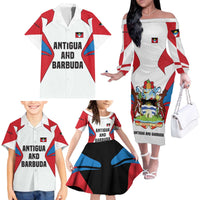 Antigua and Barbuda Flag Family Matching Off The Shoulder Long Sleeve Dress and Hawaiian Shirt with National Coat of Arms - Wonder Print Shop