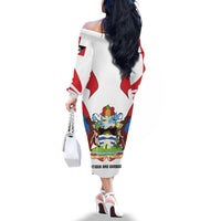 Antigua and Barbuda Flag Family Matching Off The Shoulder Long Sleeve Dress and Hawaiian Shirt with National Coat of Arms - Wonder Print Shop