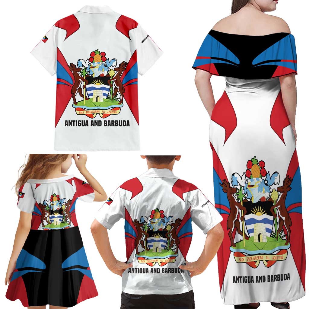 Antigua and Barbuda Flag Family Matching Off Shoulder Maxi Dress and Hawaiian Shirt with National Coat of Arms - Wonder Print Shop