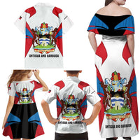 Antigua and Barbuda Flag Family Matching Off Shoulder Maxi Dress and Hawaiian Shirt with National Coat of Arms - Wonder Print Shop