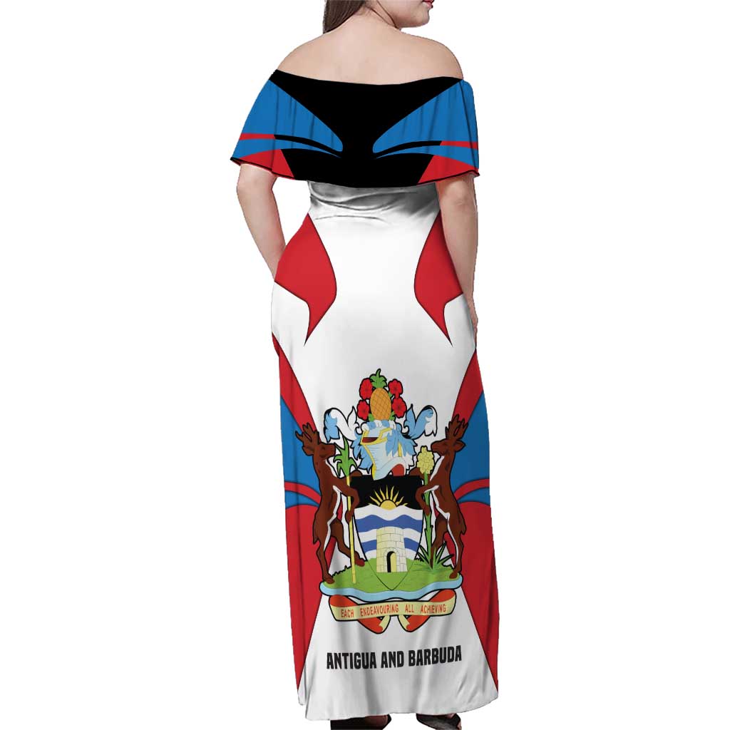 Antigua and Barbuda Flag Family Matching Off Shoulder Maxi Dress and Hawaiian Shirt with National Coat of Arms - Wonder Print Shop