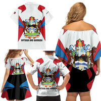 Antigua and Barbuda Flag Family Matching Off Shoulder Short Dress and Hawaiian Shirt with National Coat of Arms - Wonder Print Shop
