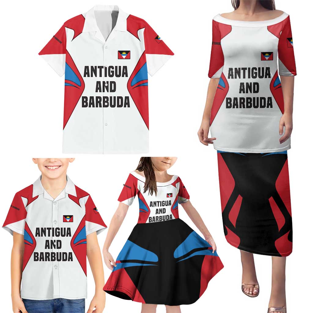 Antigua and Barbuda Flag Family Matching Puletasi and Hawaiian Shirt with National Coat of Arms - Wonder Print Shop