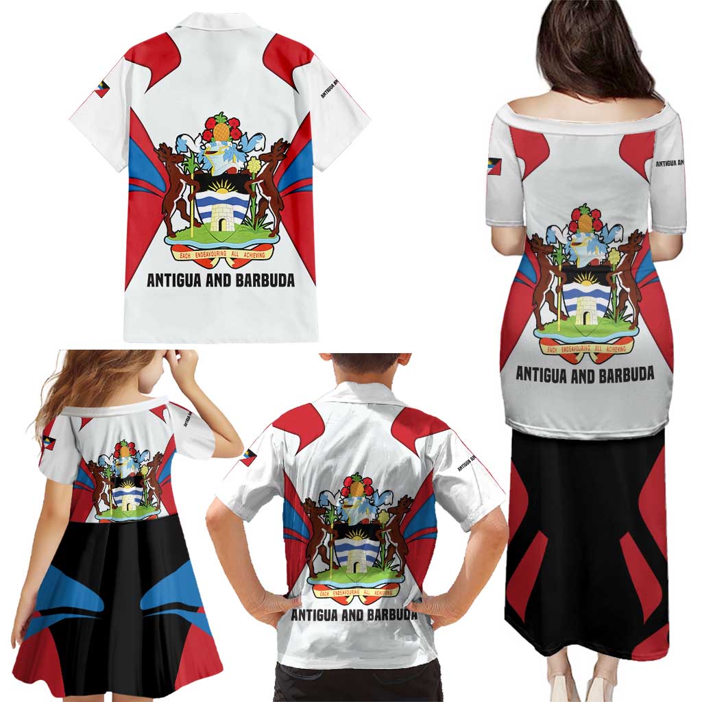 Antigua and Barbuda Flag Family Matching Puletasi and Hawaiian Shirt with National Coat of Arms - Wonder Print Shop