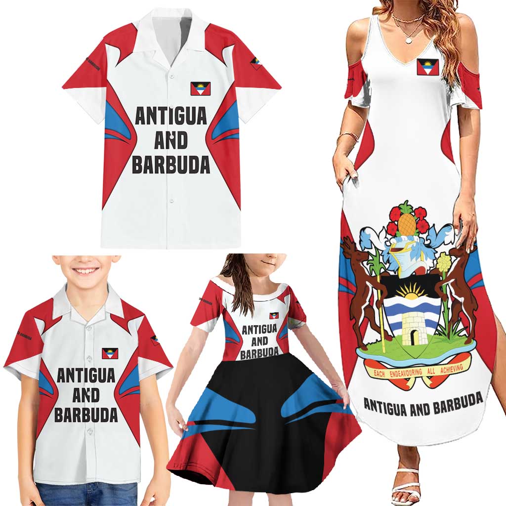 Antigua and Barbuda Flag Family Matching Summer Maxi Dress and Hawaiian Shirt with National Coat of Arms - Wonder Print Shop