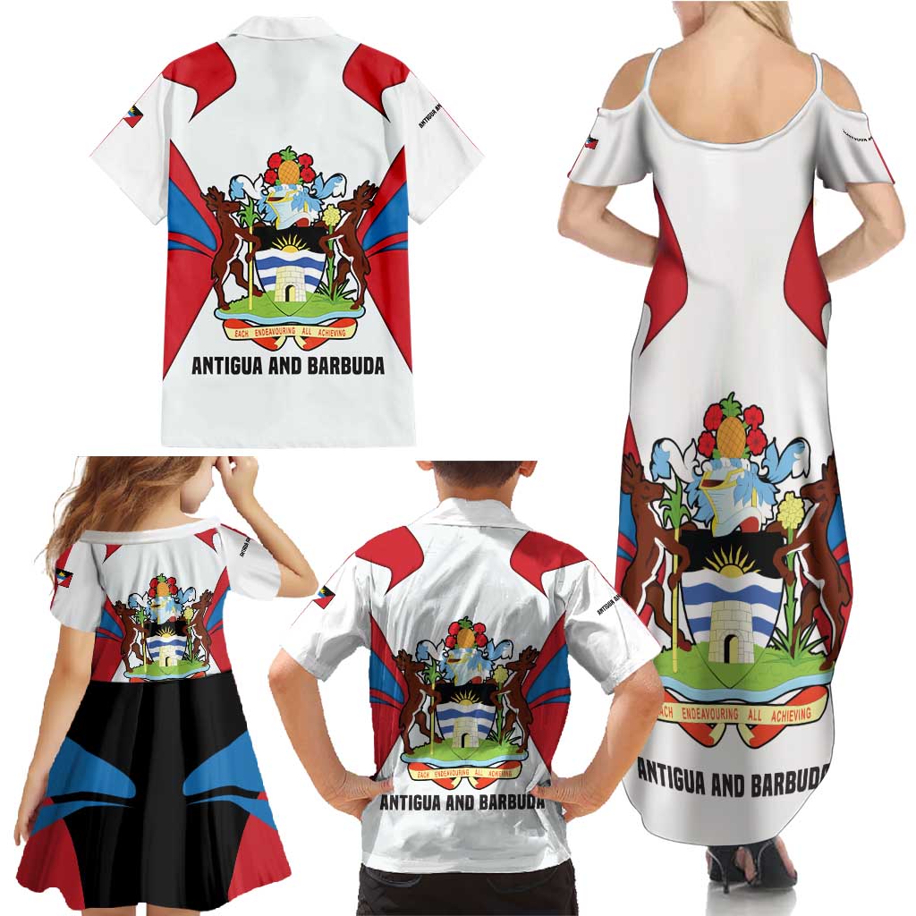 Antigua and Barbuda Flag Family Matching Summer Maxi Dress and Hawaiian Shirt with National Coat of Arms - Wonder Print Shop