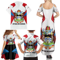 Antigua and Barbuda Flag Family Matching Summer Maxi Dress and Hawaiian Shirt with National Coat of Arms - Wonder Print Shop