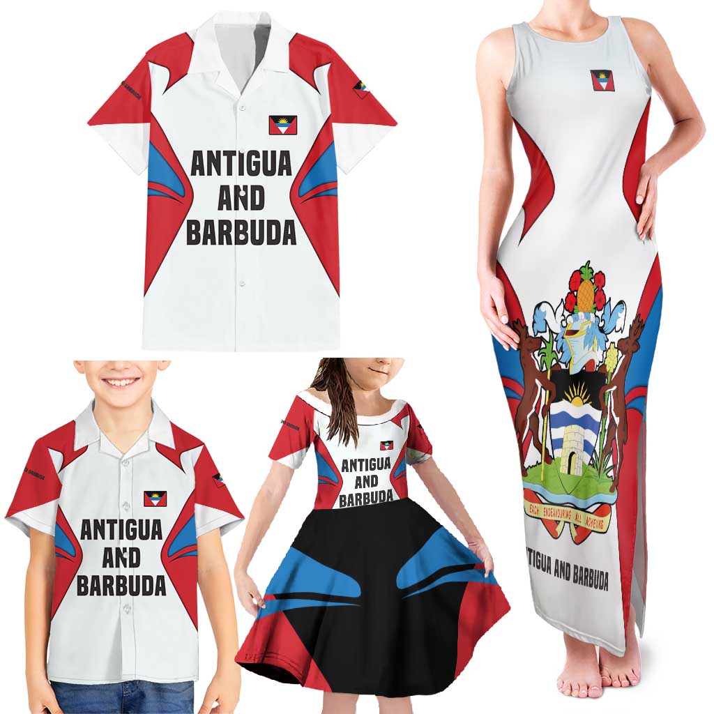 Antigua and Barbuda Flag Family Matching Tank Maxi Dress and Hawaiian Shirt with National Coat of Arms - Wonder Print Shop