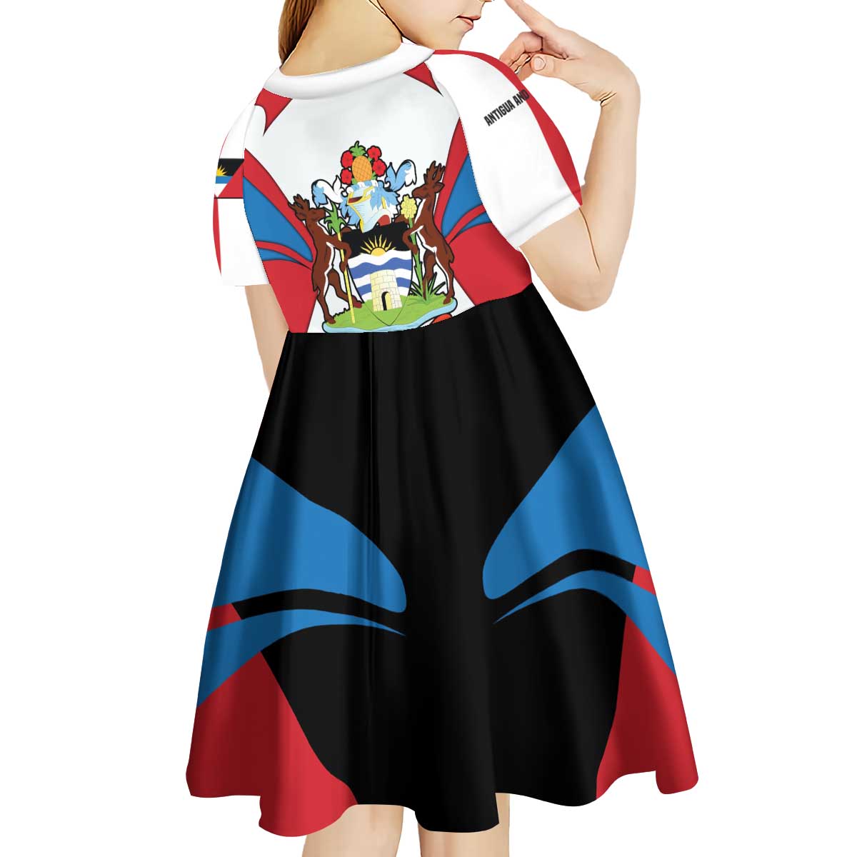 Antigua and Barbuda Flag Kid Short Sleeve Dress with National Coat of Arms - Wonder Print Shop