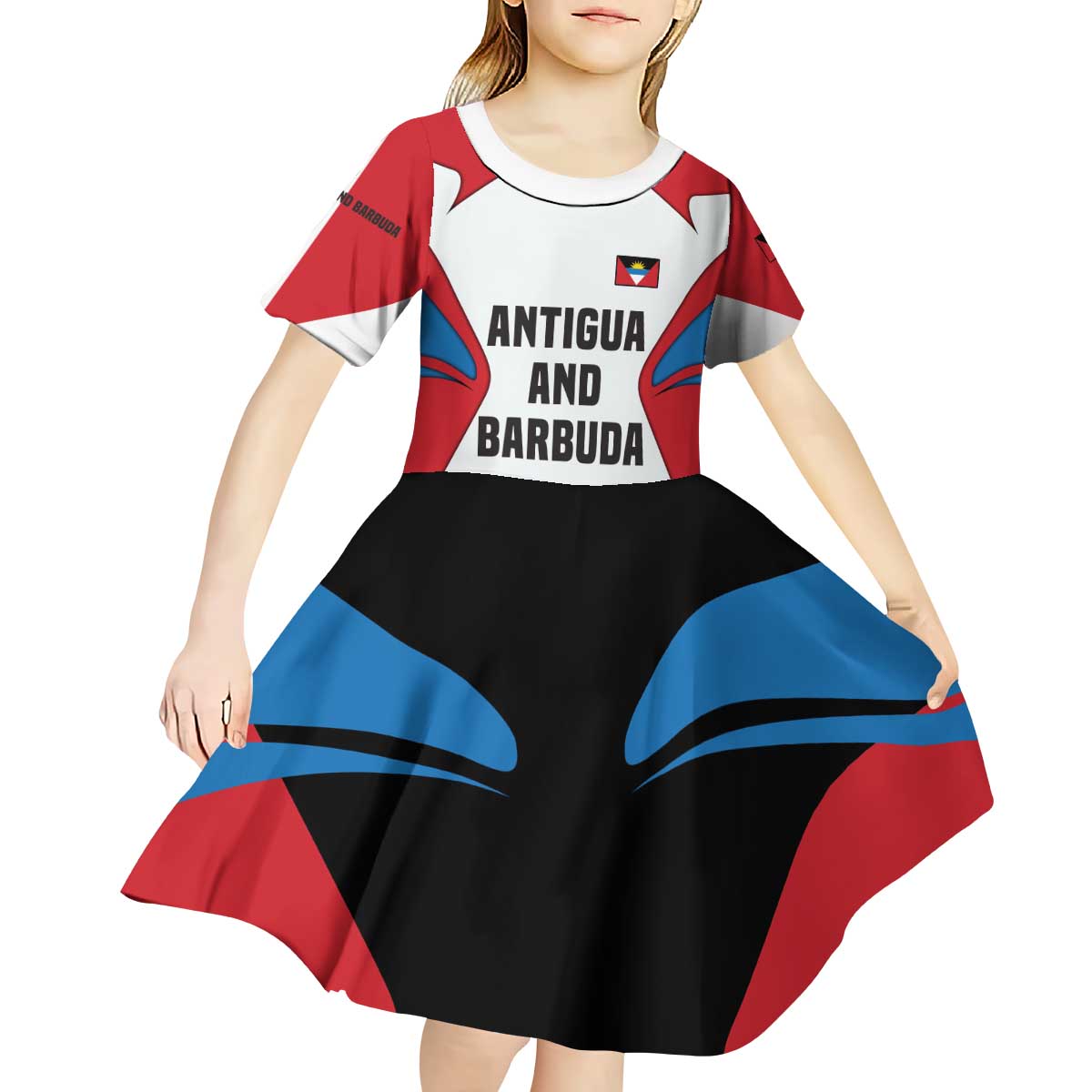 Antigua and Barbuda Flag Kid Short Sleeve Dress with National Coat of Arms - Wonder Print Shop
