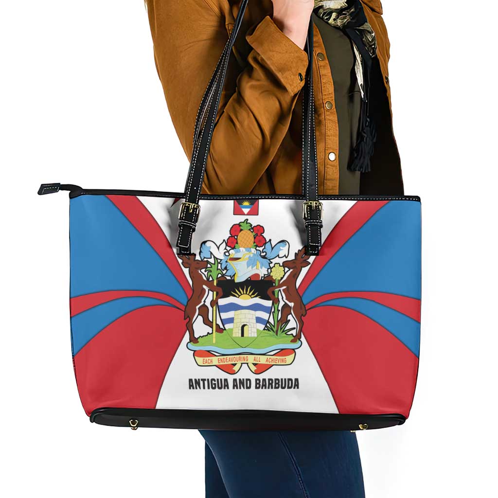 Antigua and Barbuda Flag Leather Tote Bag with National Coat of Arms - Wonder Print Shop