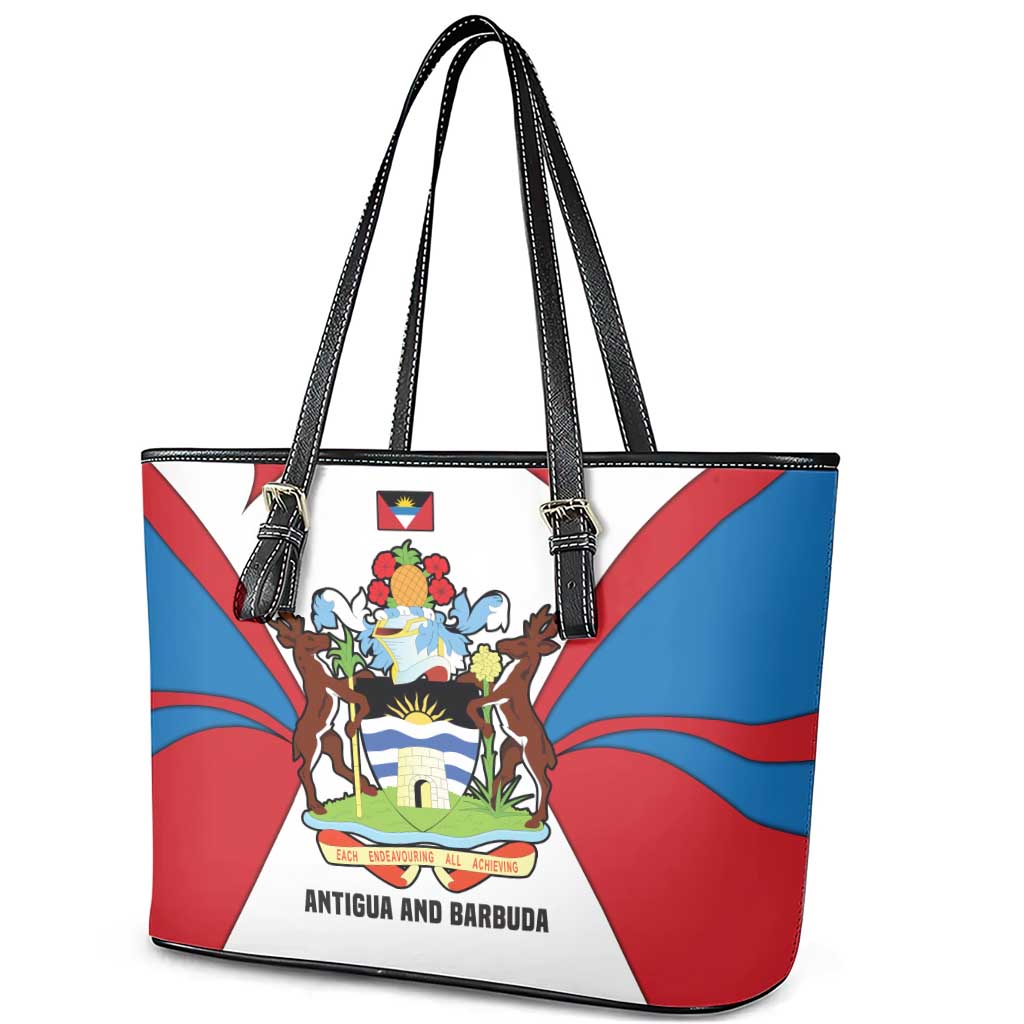Antigua and Barbuda Flag Leather Tote Bag with National Coat of Arms - Wonder Print Shop