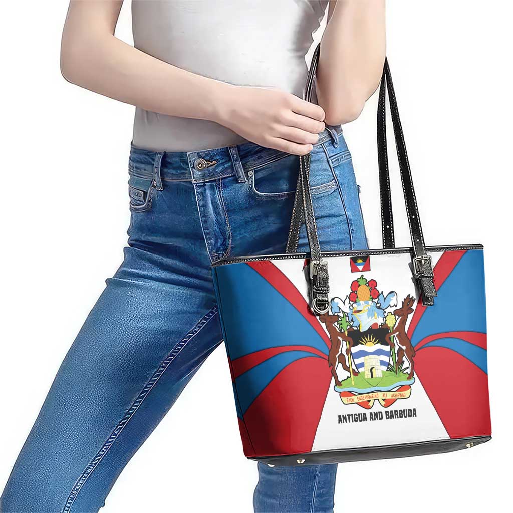 Antigua and Barbuda Flag Leather Tote Bag with National Coat of Arms - Wonder Print Shop
