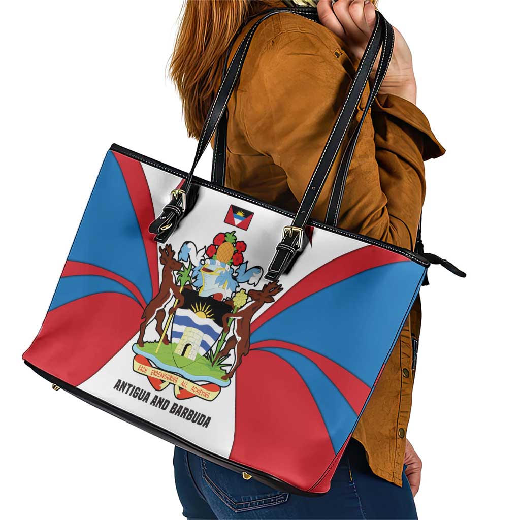 Antigua and Barbuda Flag Leather Tote Bag with National Coat of Arms - Wonder Print Shop