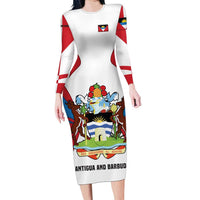 Antigua and Barbuda Flag Long Sleeve Bodycon Dress with National Coat of Arms - Wonder Print Shop