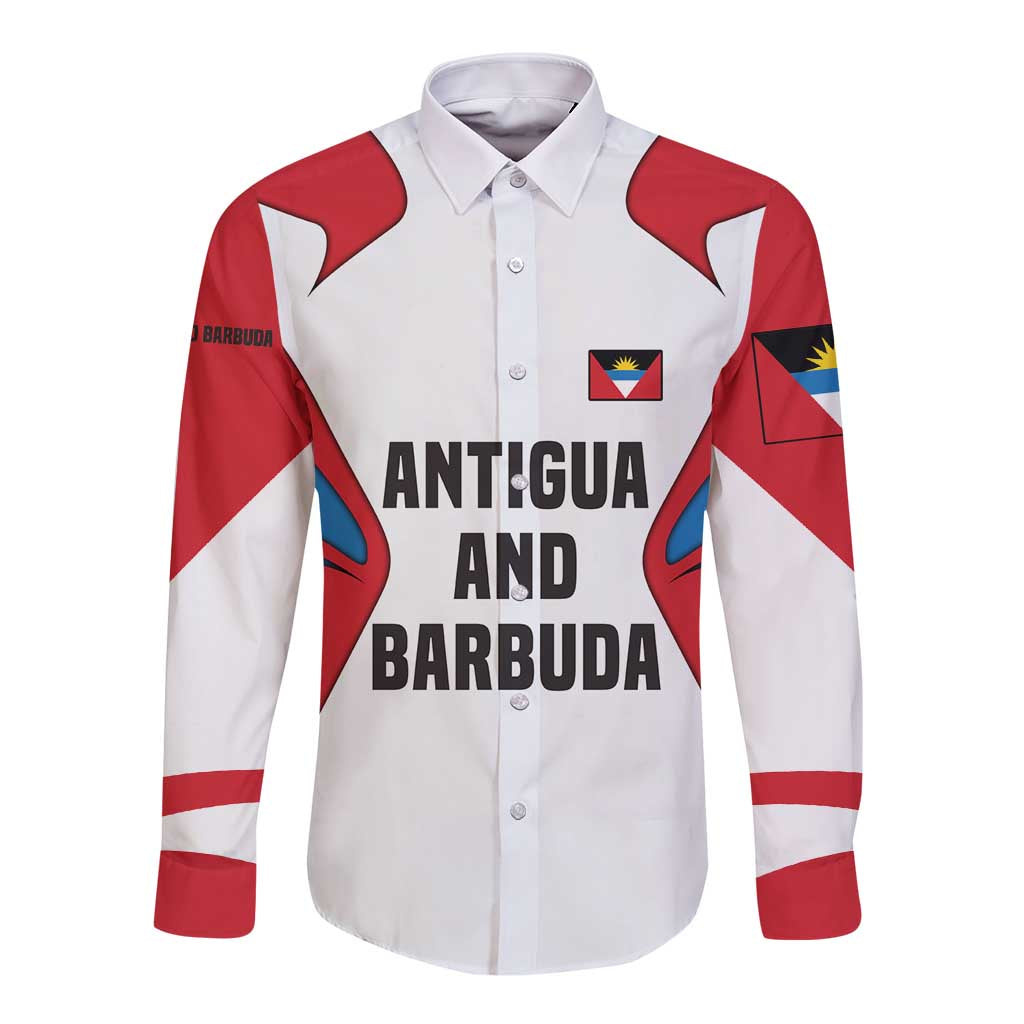 Antigua and Barbuda Flag Long Sleeve Button Shirt with National Coat of Arms - Wonder Print Shop