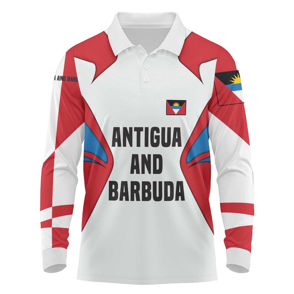 Antigua and Barbuda Flag Long Sleeve Polo Shirt with National Coat of Arms - Wonder Print Shop