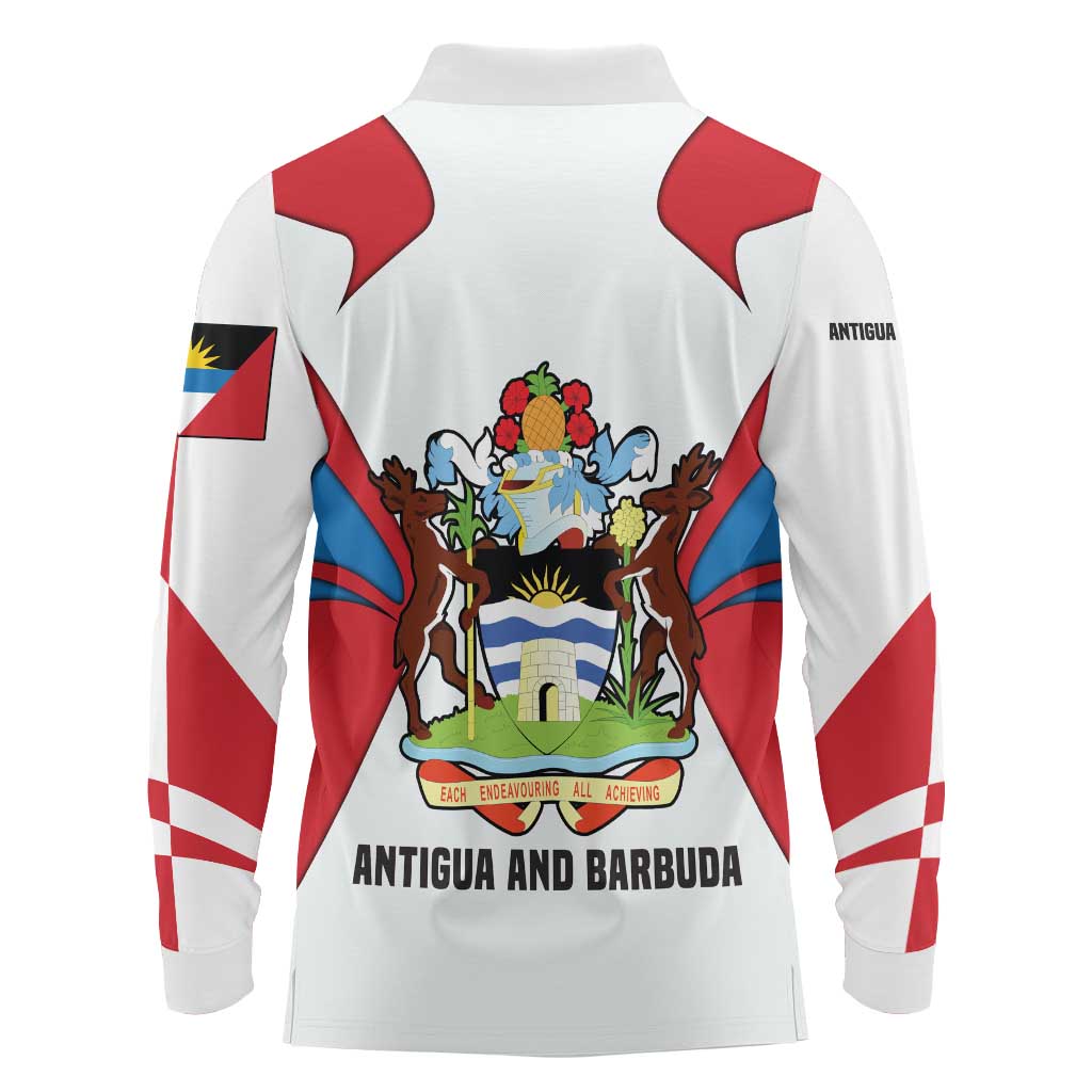 Antigua and Barbuda Flag Long Sleeve Polo Shirt with National Coat of Arms - Wonder Print Shop