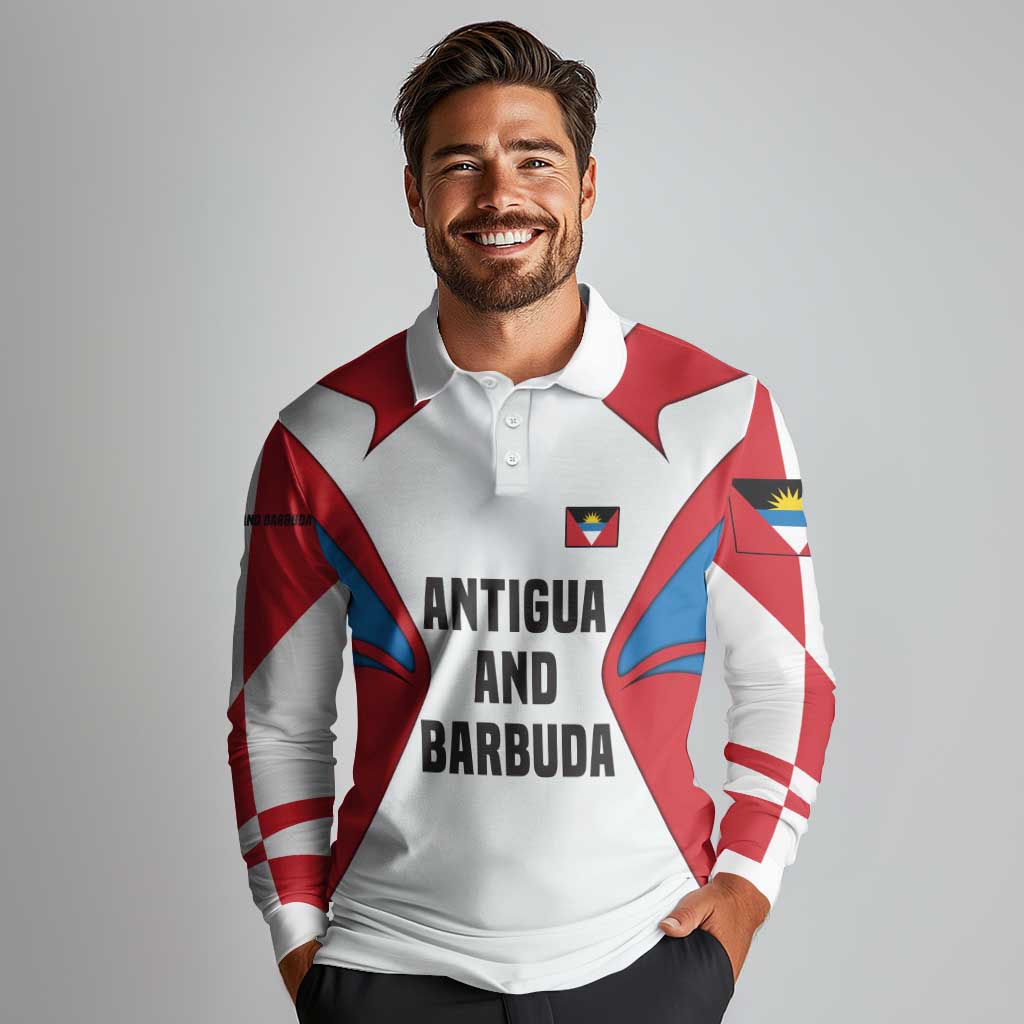 Antigua and Barbuda Flag Long Sleeve Polo Shirt with National Coat of Arms - Wonder Print Shop