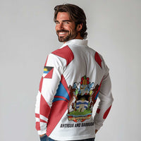 Antigua and Barbuda Flag Long Sleeve Polo Shirt with National Coat of Arms - Wonder Print Shop