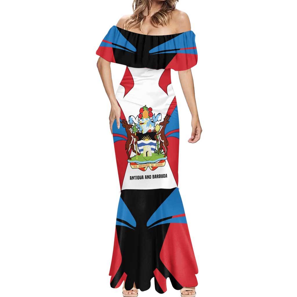 Antigua and Barbuda Flag Mermaid Dress with National Coat of Arms - Wonder Print Shop
