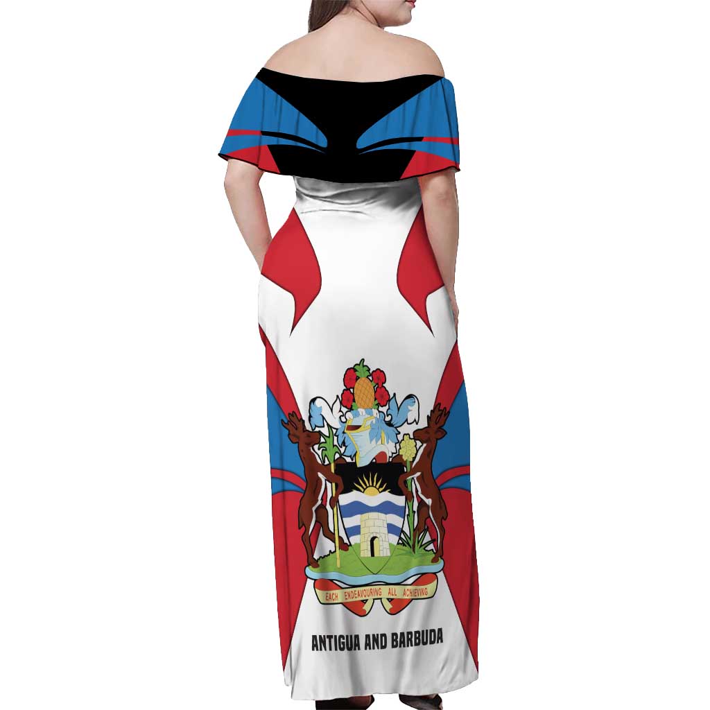 Antigua and Barbuda Flag Off Shoulder Maxi Dress with National Coat of Arms - Wonder Print Shop