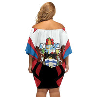 Antigua and Barbuda Flag Off Shoulder Short Dress with National Coat of Arms - Wonder Print Shop