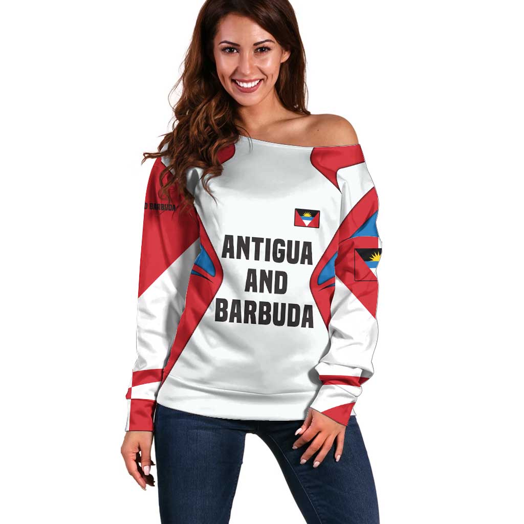 Antigua and Barbuda Flag Off Shoulder Sweater with National Coat of Arms - Wonder Print Shop