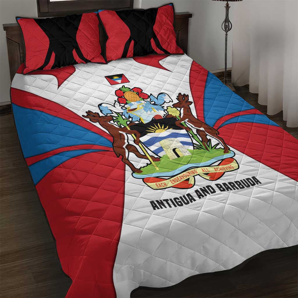Antigua and Barbuda Flag Quilt Bed Set with National Coat of Arms - Wonder Print Shop