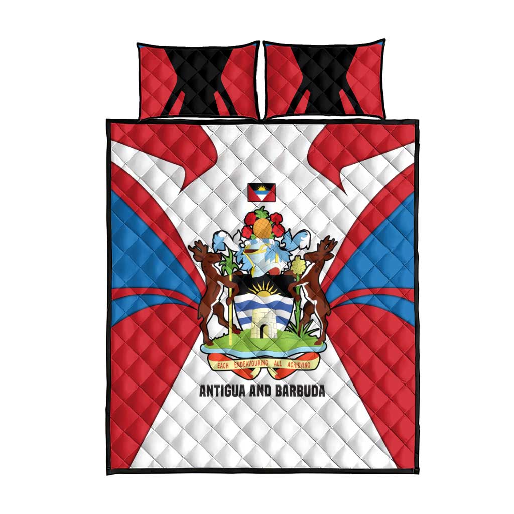 Antigua and Barbuda Flag Quilt Bed Set with National Coat of Arms - Wonder Print Shop