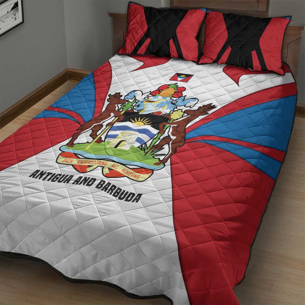 Antigua and Barbuda Flag Quilt Bed Set with National Coat of Arms - Wonder Print Shop