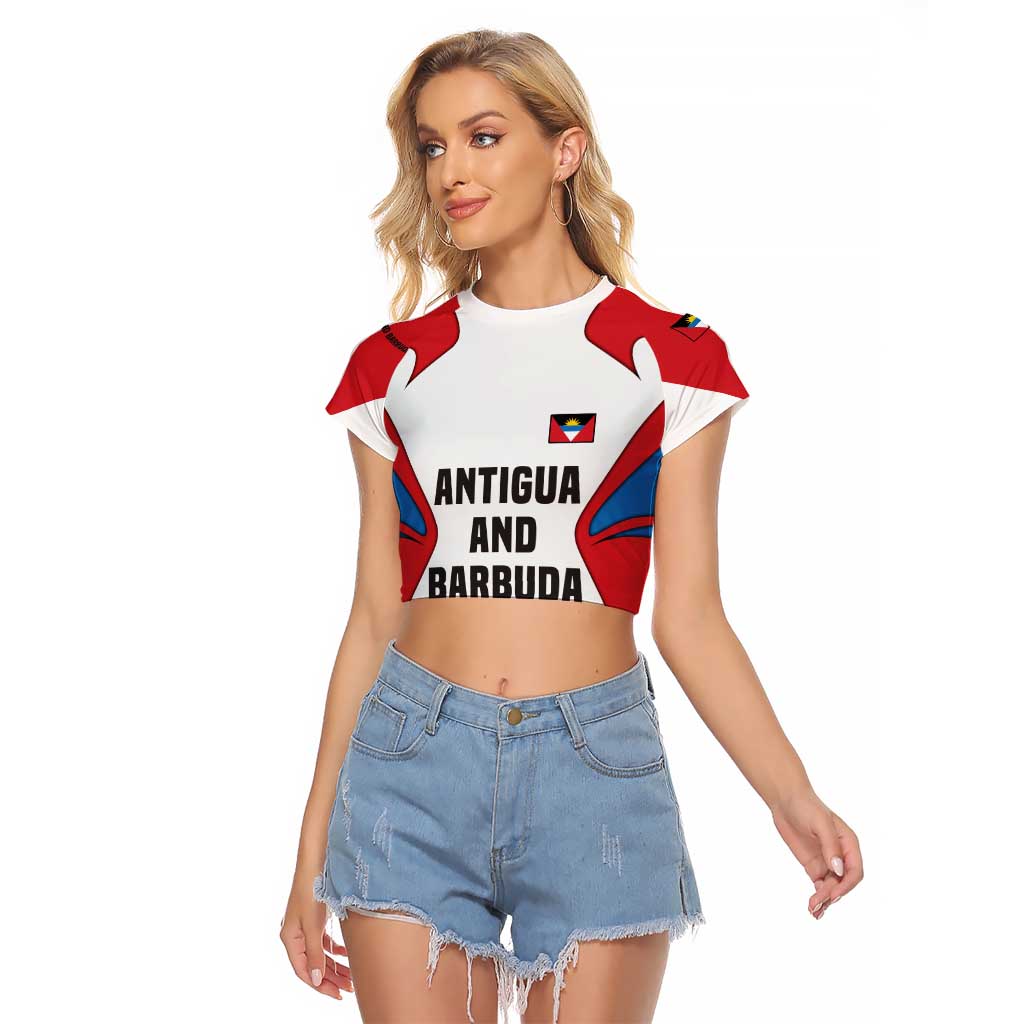 Antigua and Barbuda Flag Raglan Cropped T Shirt with National Coat of Arms - Wonder Print Shop