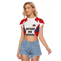 Antigua and Barbuda Flag Raglan Cropped T Shirt with National Coat of Arms - Wonder Print Shop