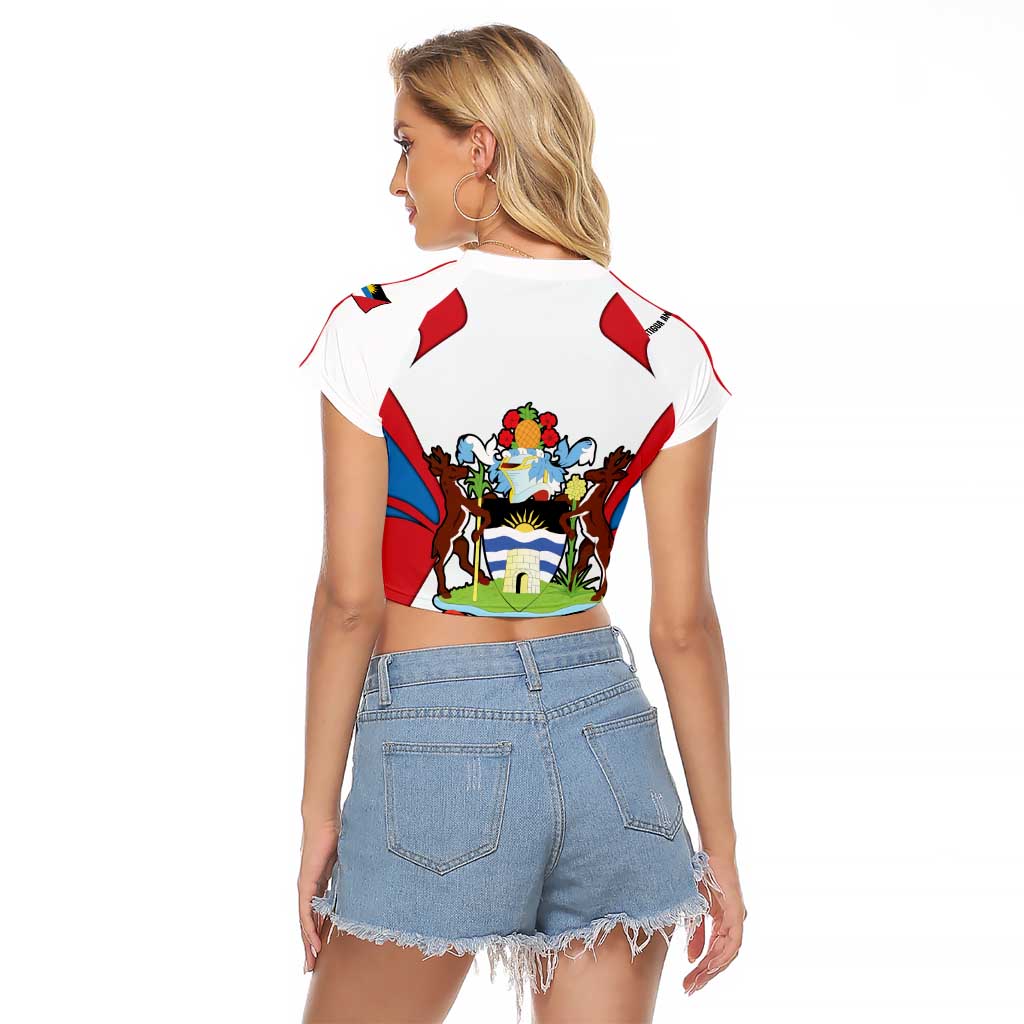 Antigua and Barbuda Flag Raglan Cropped T Shirt with National Coat of Arms - Wonder Print Shop