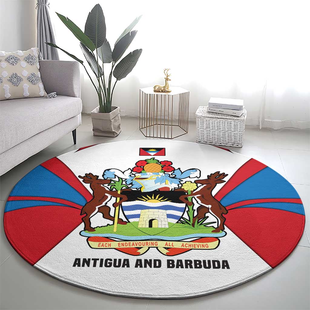 Antigua and Barbuda Flag Round Carpet with National Coat of Arms - Wonder Print Shop