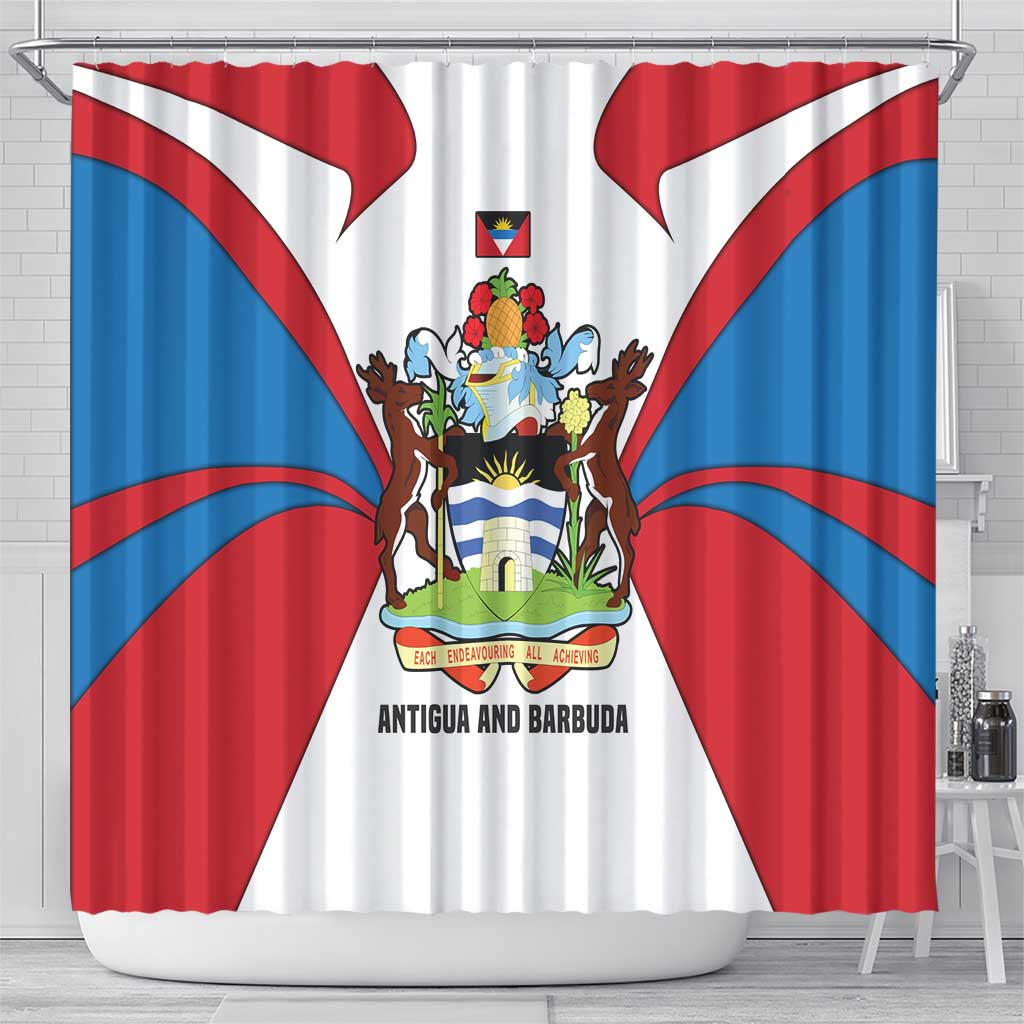 Antigua and Barbuda Flag Shower Curtain with National Coat of Arms - Wonder Print Shop