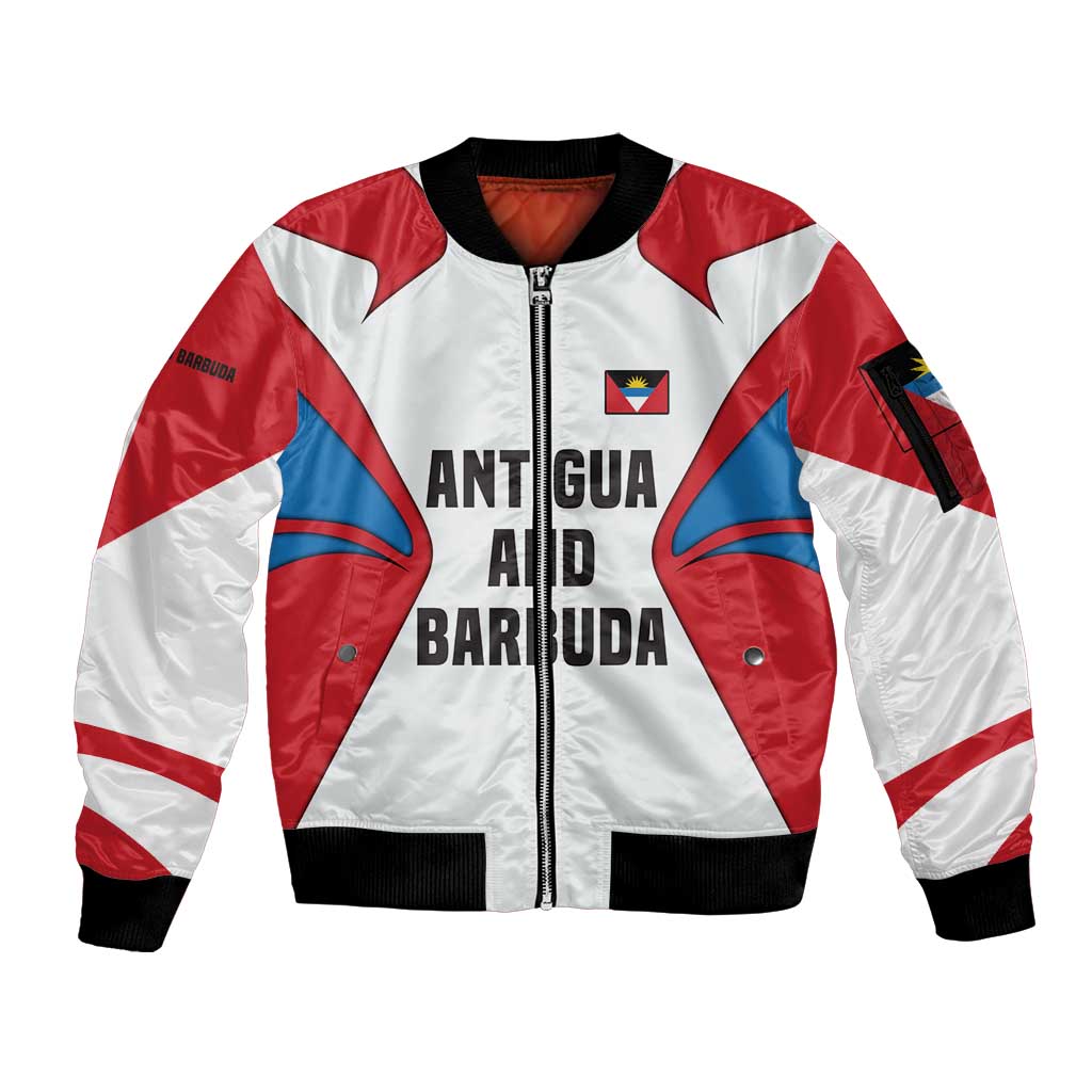 Antigua and Barbuda Flag Sleeve Zip Bomber Jacket with National Coat of Arms - Wonder Print Shop