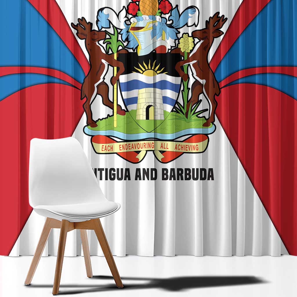 Antigua and Barbuda Flag Window Curtain with National Coat of Arms - Wonder Print Shop