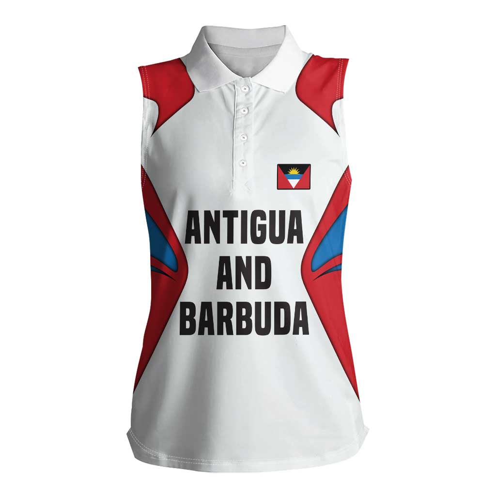 Antigua and Barbuda Flag Women Sleeveless Polo Shirt with National Coat of Arms - Wonder Print Shop