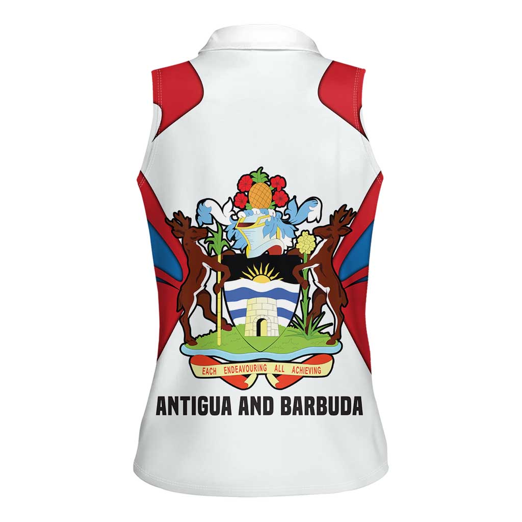 Antigua and Barbuda Flag Women Sleeveless Polo Shirt with National Coat of Arms - Wonder Print Shop