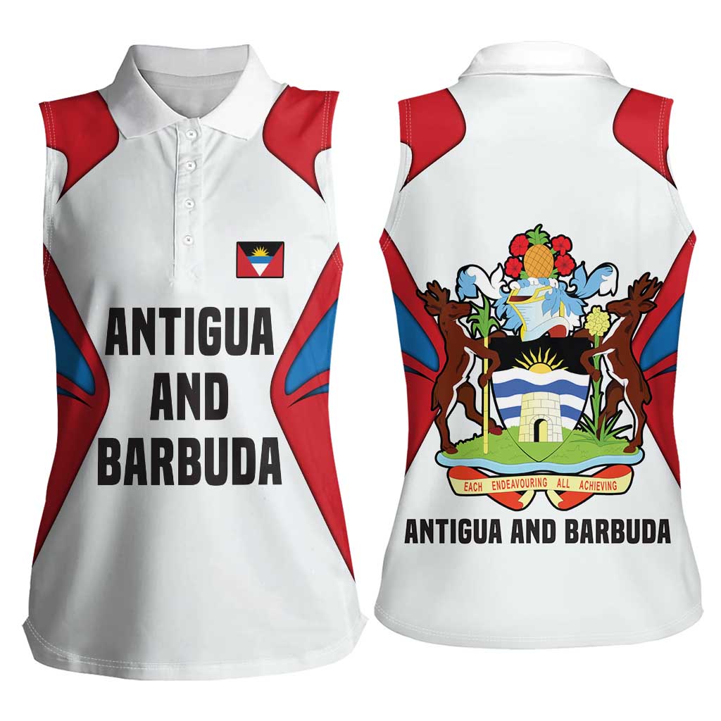 Antigua and Barbuda Flag Women Sleeveless Polo Shirt with National Coat of Arms - Wonder Print Shop