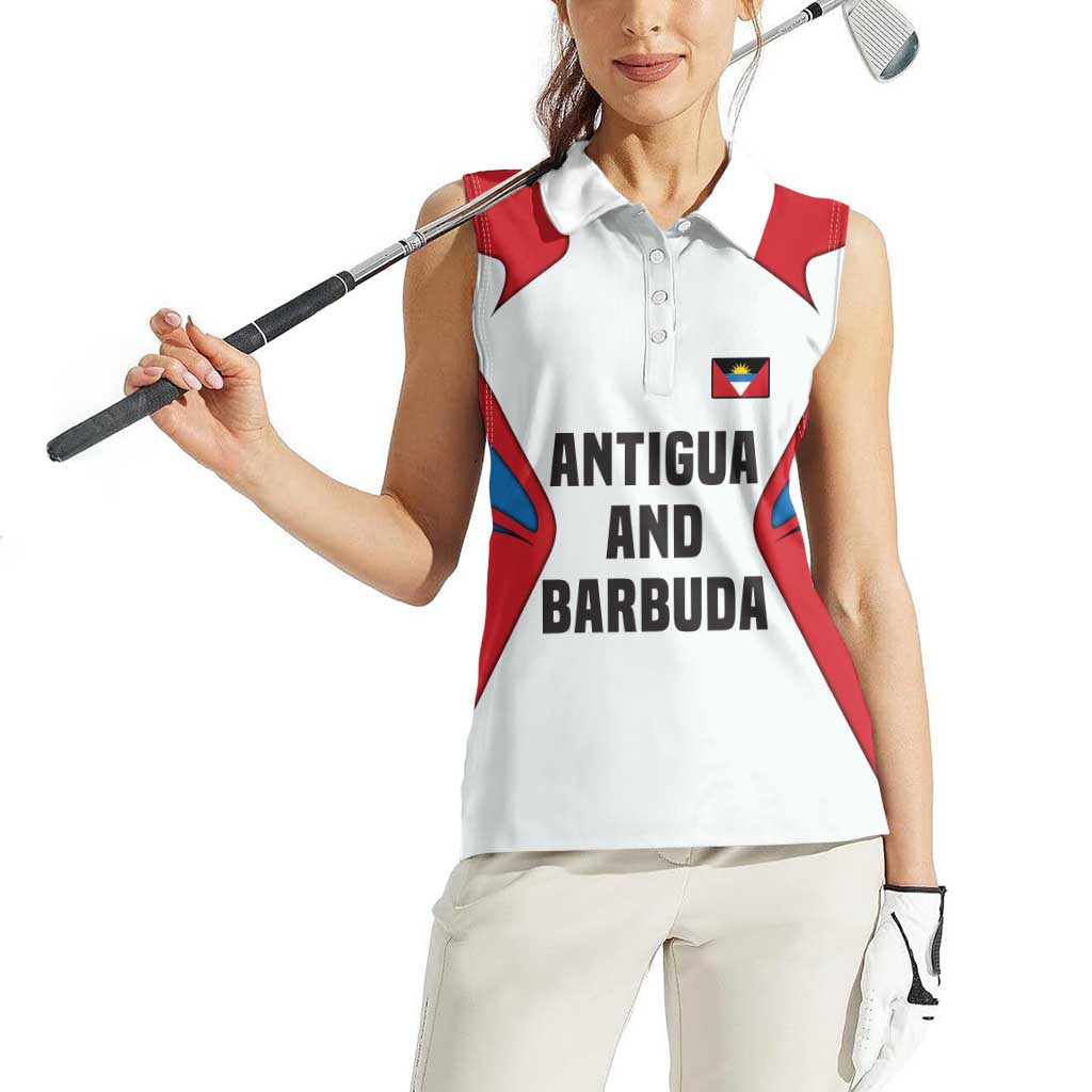Antigua and Barbuda Flag Women Sleeveless Polo Shirt with National Coat of Arms - Wonder Print Shop