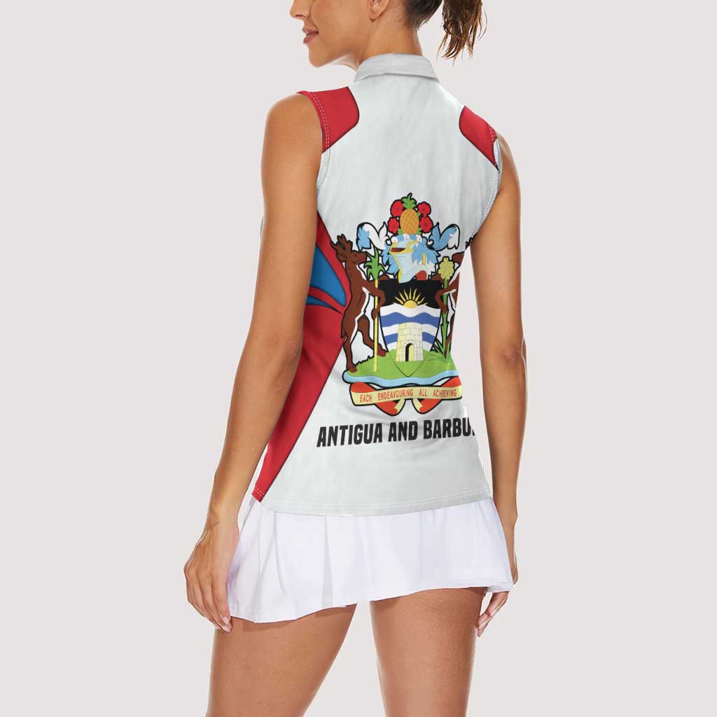 Antigua and Barbuda Flag Women Sleeveless Polo Shirt with National Coat of Arms - Wonder Print Shop