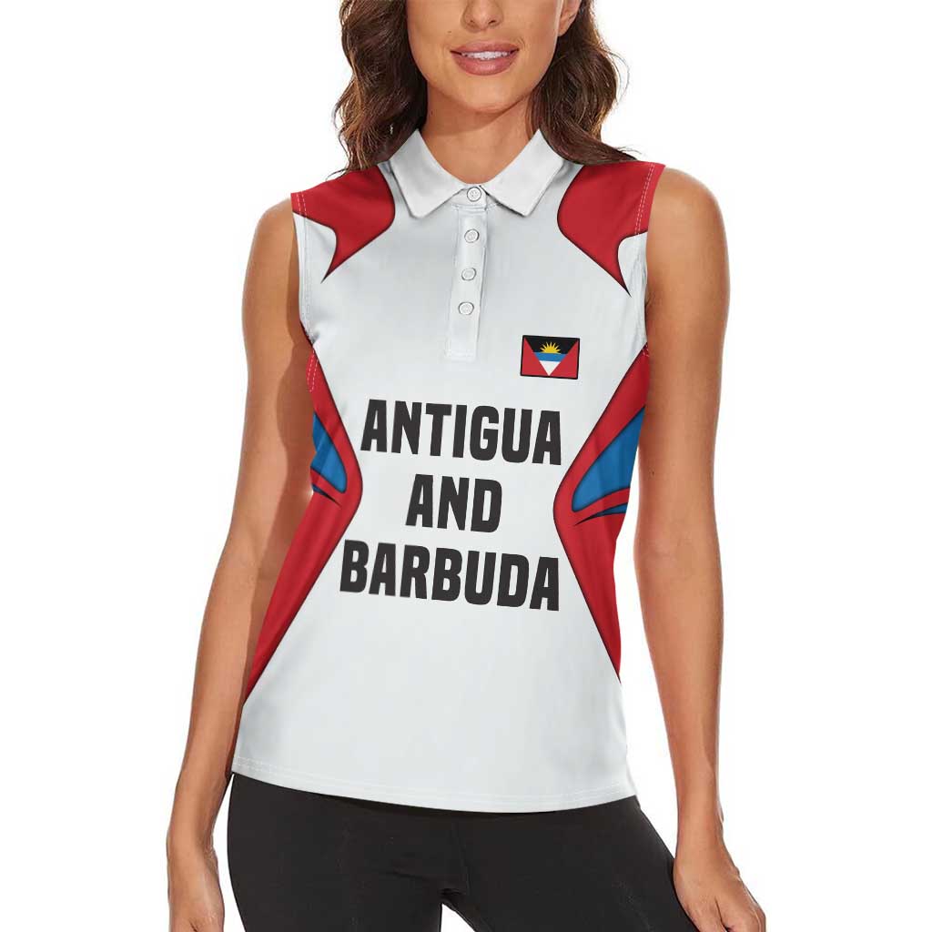 Antigua and Barbuda Flag Women Sleeveless Polo Shirt with National Coat of Arms - Wonder Print Shop