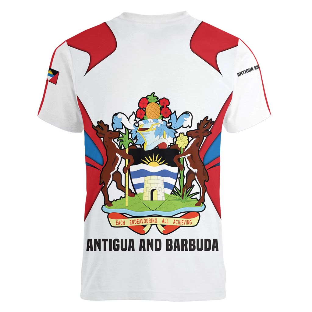Antigua and Barbuda Flag Women V-Neck T-Shirt with National Coat of Arms - Wonder Print Shop