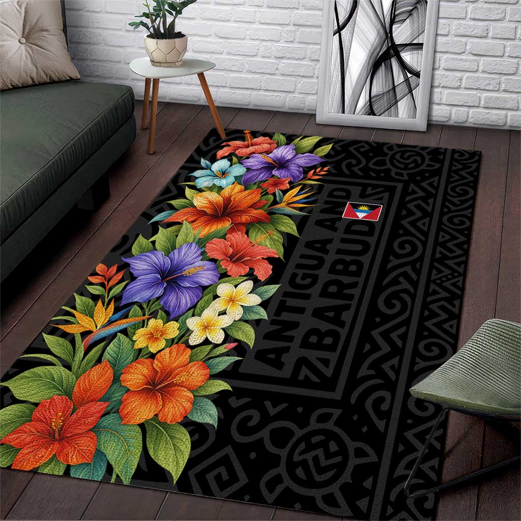 Antigua and Barbuda Floral Area Rug with Tropical Hibiscus with National Flag - Wonder Print Shop