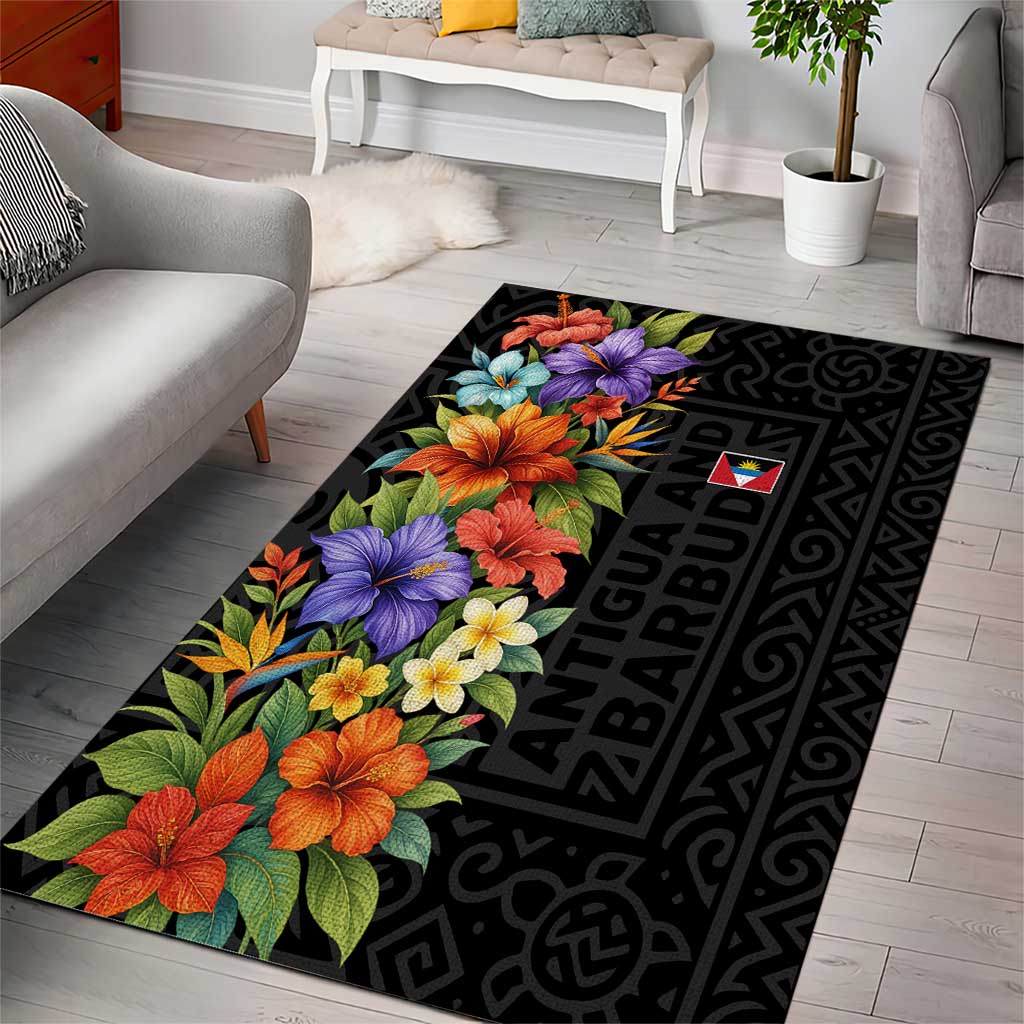 Antigua and Barbuda Floral Area Rug with Tropical Hibiscus with National Flag - Wonder Print Shop
