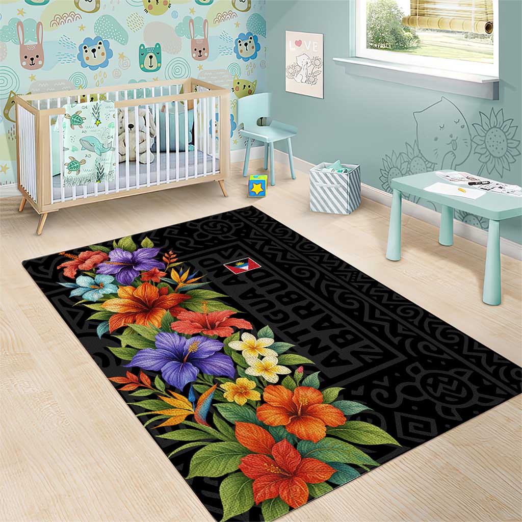 Antigua and Barbuda Floral Area Rug with Tropical Hibiscus with National Flag - Wonder Print Shop
