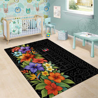 Antigua and Barbuda Floral Area Rug with Tropical Hibiscus with National Flag - Wonder Print Shop